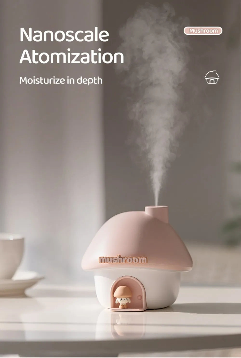 Cartoon Air Humidifier 300ml Mini Essential Oil Aroma Diffusers Colorful Lighting Cute Mushroom House Home Ultrasonic Humidifier - Smarsty