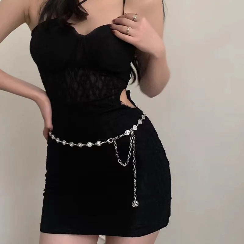 Silver Retro Waist Chain Belt Thin Metal Accessory - Smarsty