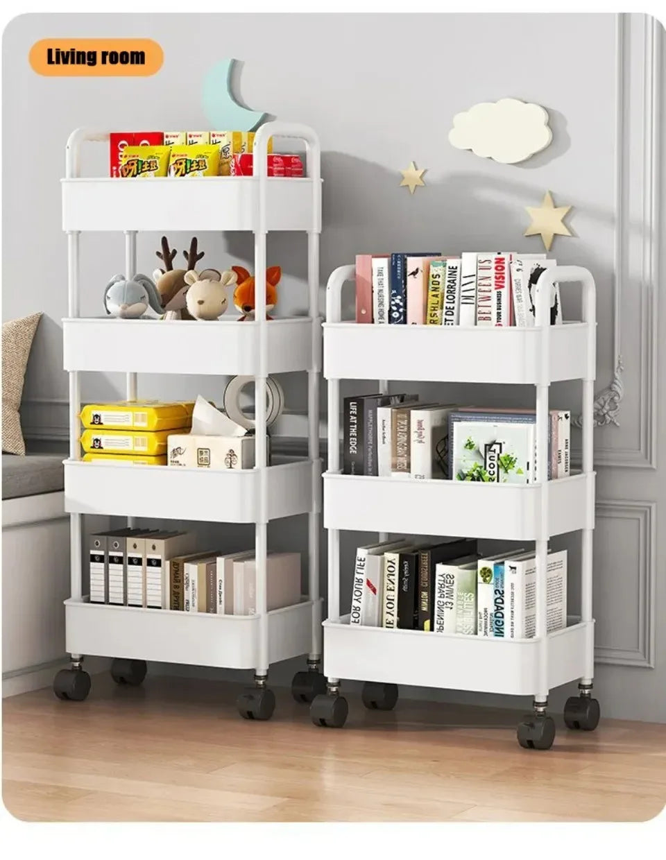 Bookshelf Storage Trolley Mobile Kitchen Organizer Cart With Wheels Multi-Layer Bathroom Shelves Household Snacks Storage Rack by Smarsty