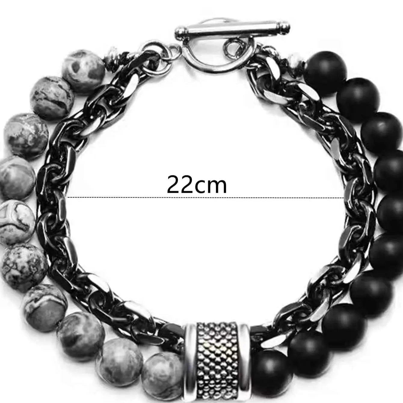 Punk Black Beaded Chain Bracelet for Men - Smarsty