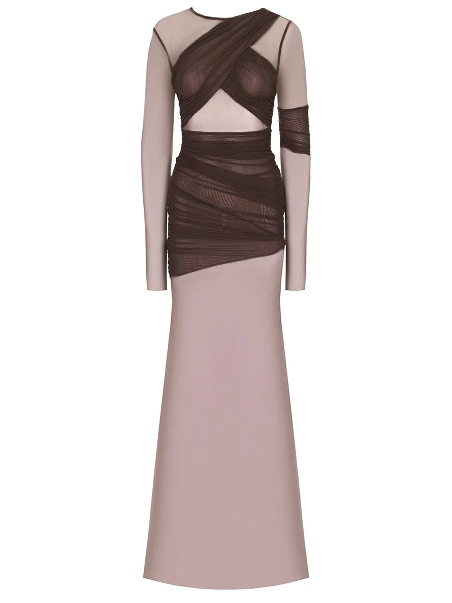 Articat Elegant Mesh Patchwork Long Sleeve Bodycon Party Club Evening Dress Sexy Double Layer Perspective Vestido Autum Clothing - Smarsty