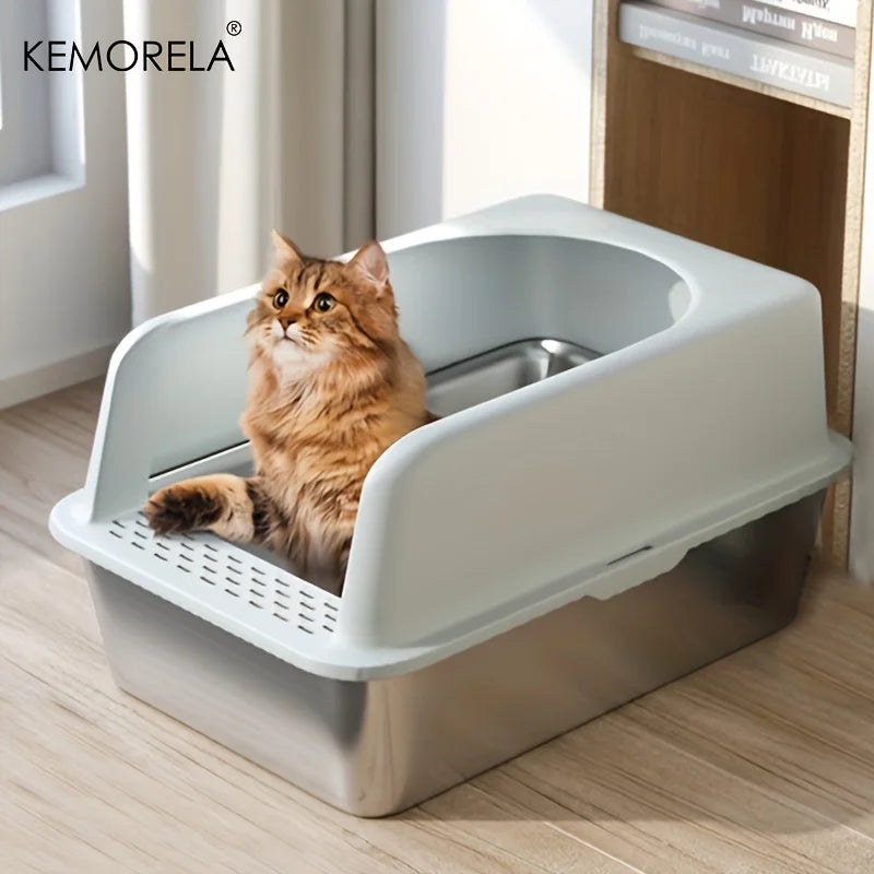 Large Stainless Steel Litter Box With Lid Odor Control - Smarsty