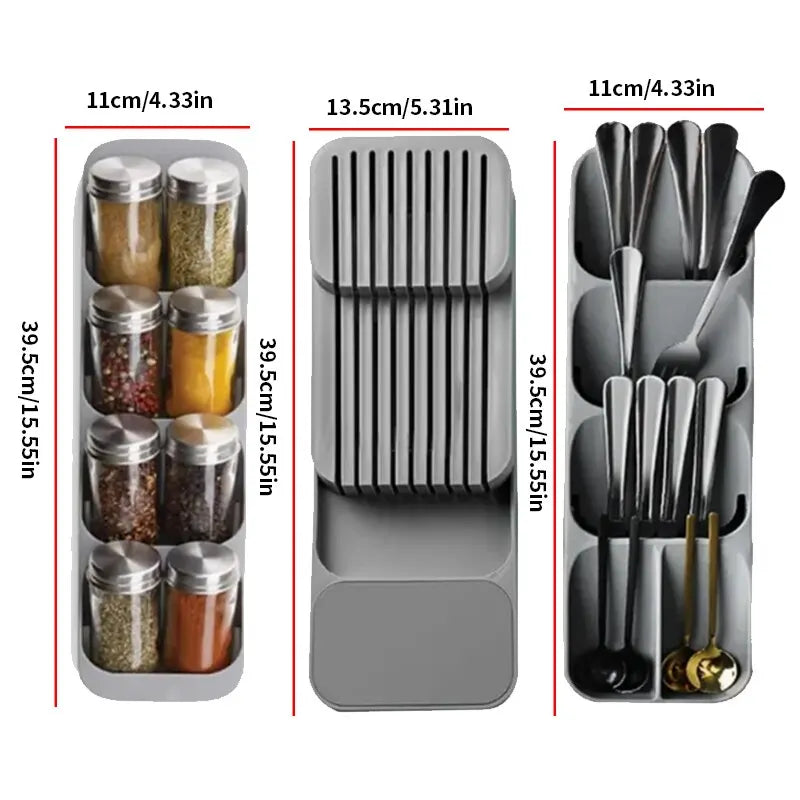 Kitchen Drawer Cutlery Storage Tray Knife Holder Spoon Forks Tableware Organizer Container For Spice Bottles Knives Block Rack by Smarsty