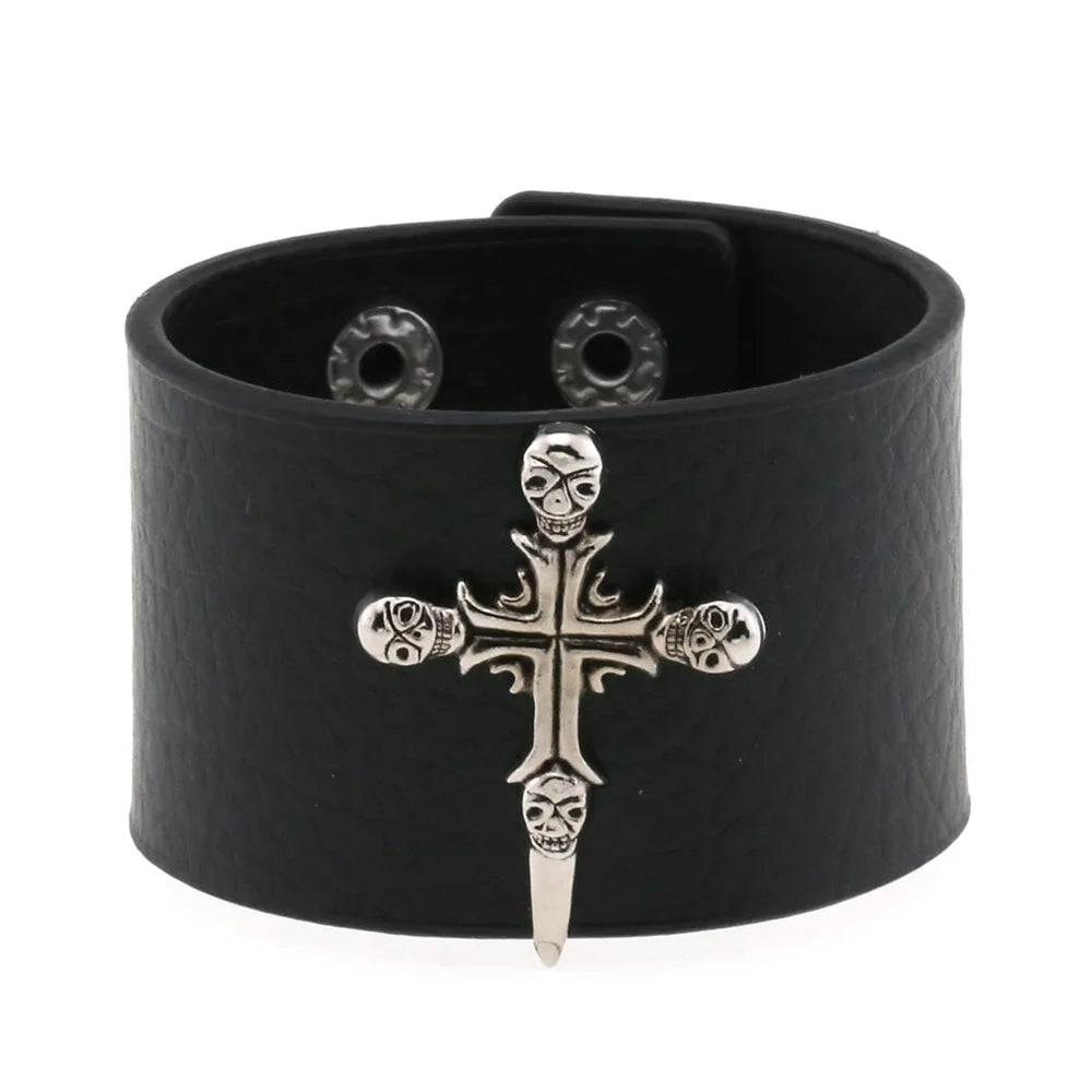 Unisex PU Leather Punk Bracelet With Spikes And Skull - Smarsty