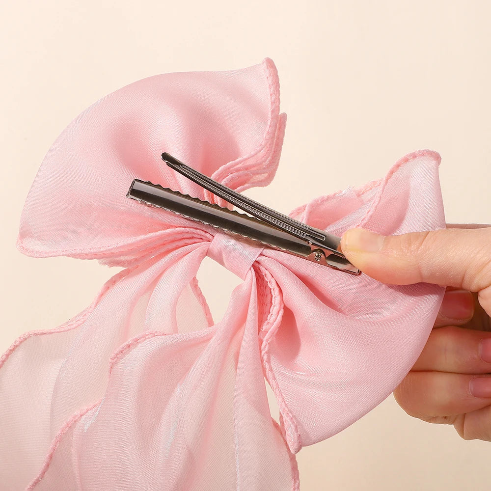 Girls Elegant Big Bow Satin Hair Clip Accessory - Smarsty
