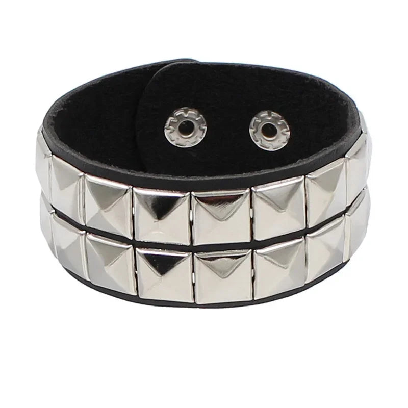 Adjustable PU Leather Studded Punk Bracelet for Men Women - Smarsty