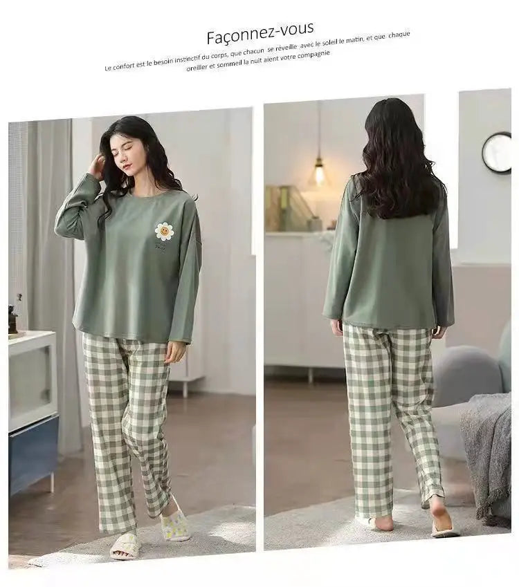 Spring and Autumn New Ladies Pajamas Homewear Set of Long-Sleeved Autumn and Winter Homewear Women Plus Size Pajamas Set - Smarsty