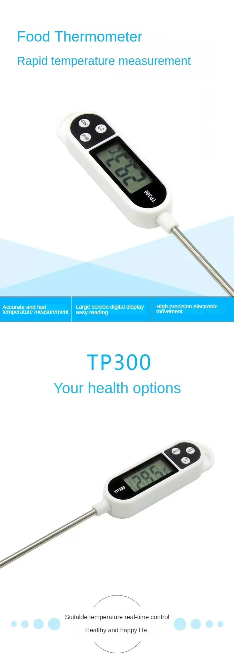 Digital Kitchen Thermometer Instant Read Meat Temperature Probe for Cooking BBQ Food LCD Display by Smarsty