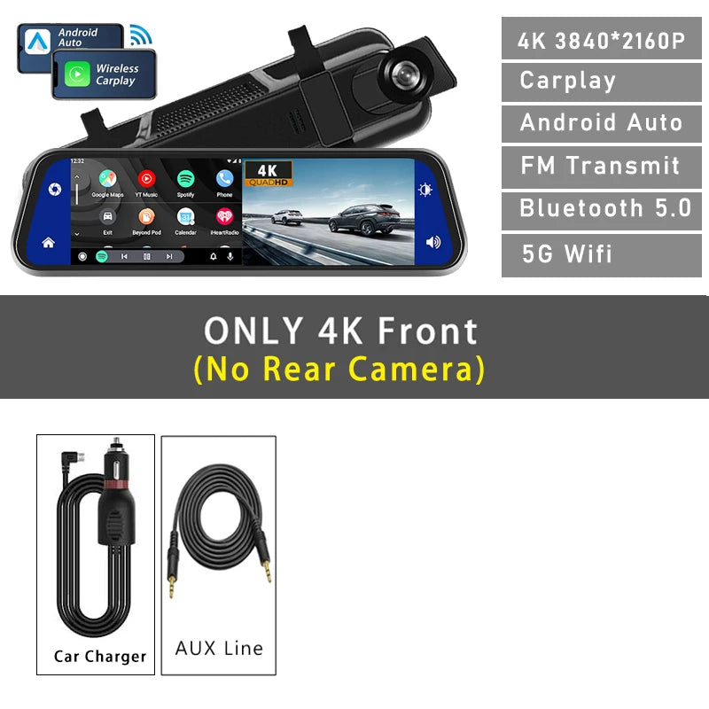 4K Dash Cam With Rearview Mirror Display and GPS WiFi - Smarsty