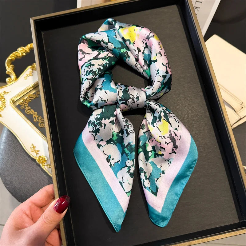 Bohemian Silk Square Scarf for Women Luxury Floral Print - Smarsty