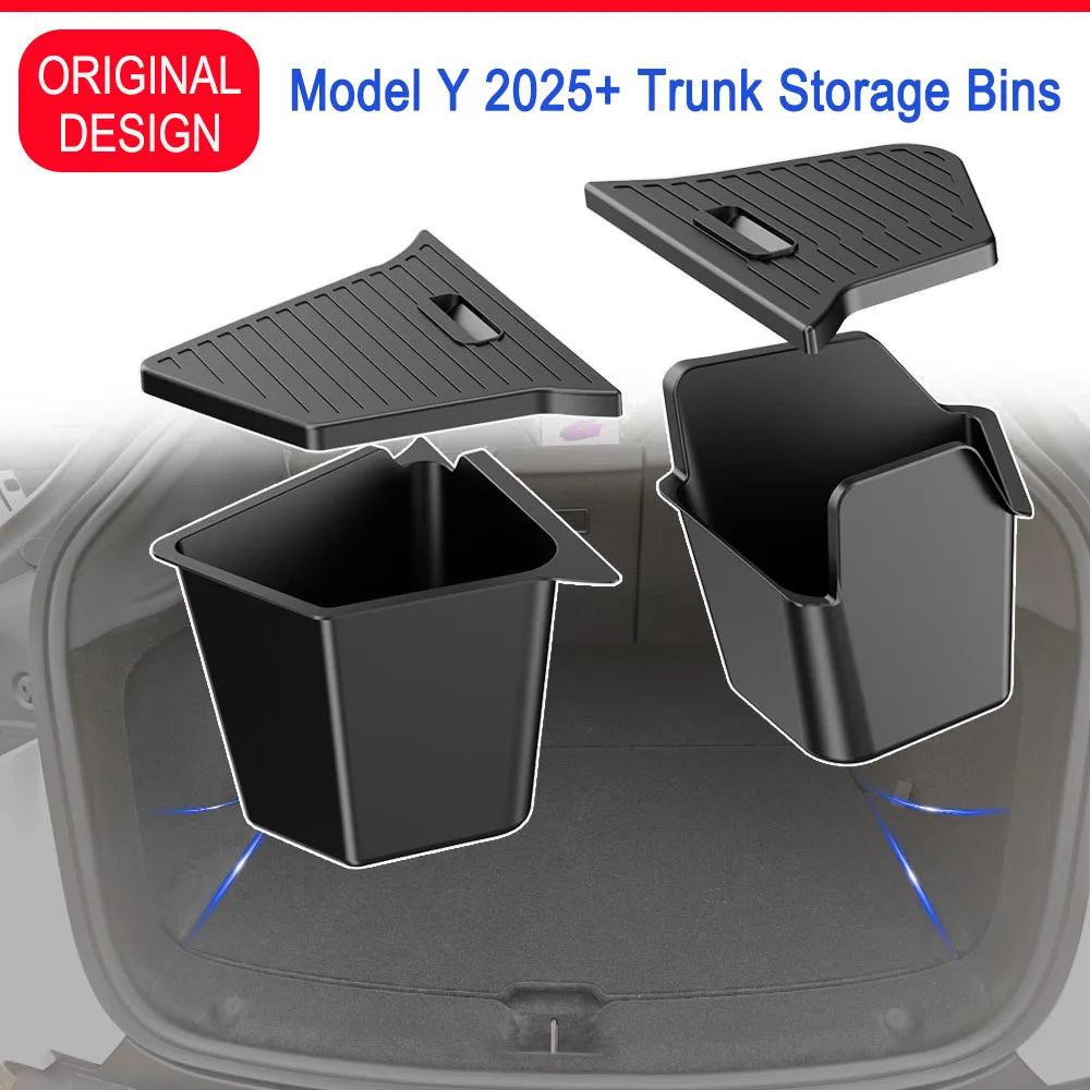 For Tesla Model Y Juniper Trunk Organizer Side Storage Box Boot Organizer Flocked TPE Mat Anti-dirty 2025 Car Travel Accessories