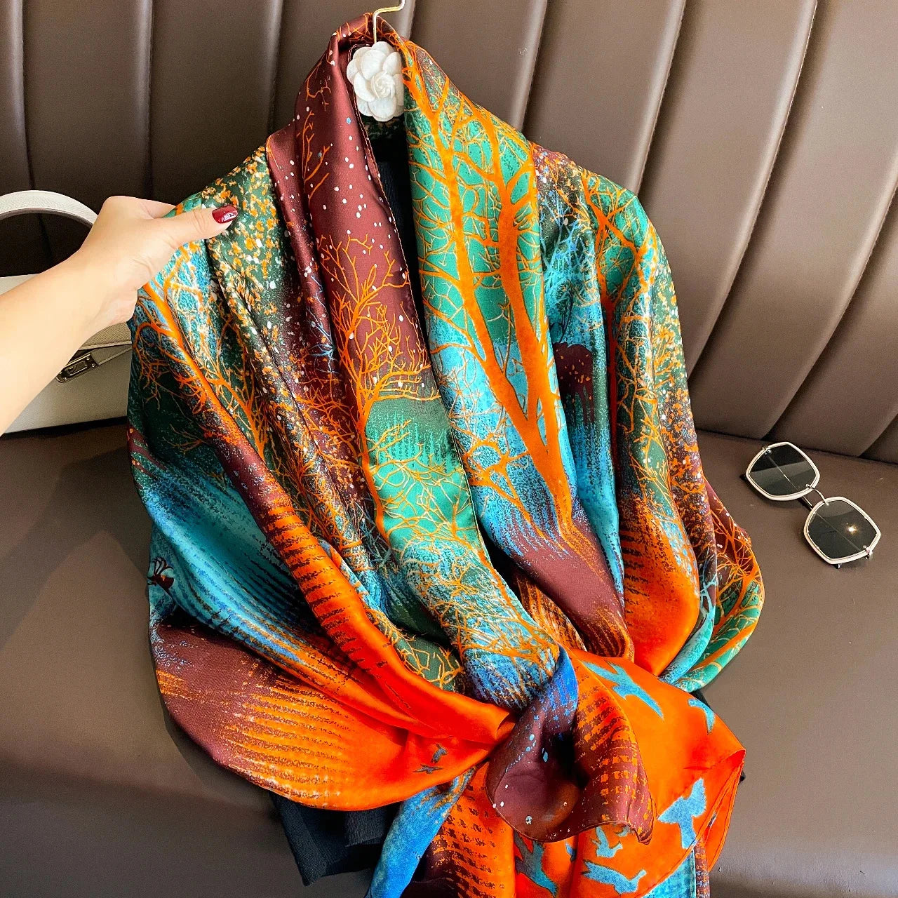 Large Silk Scarf for Women Soft Stylish Summer Wrap - Smarsty