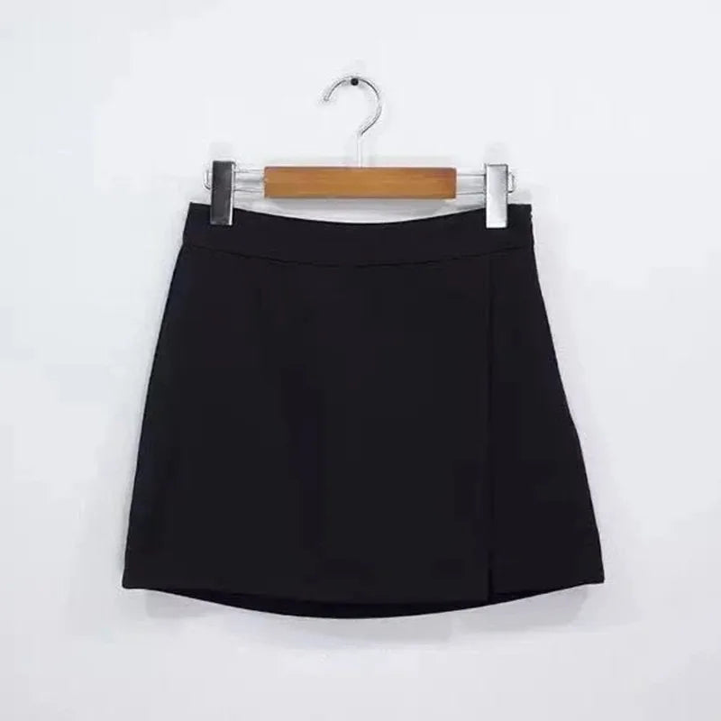 Black Mini Skirts Women Irregular Side Slits High Waist A Line Shorts Skirts Summer Korean Fashion Chic Hip Wrap Skirt Female - Smarsty