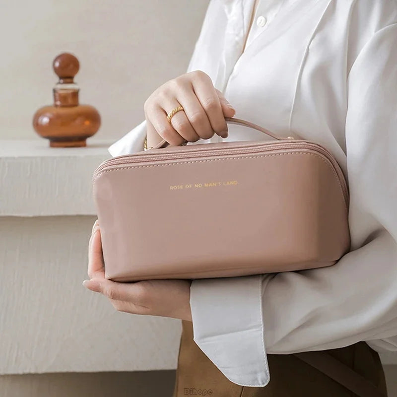 Fashion Portable PU Leather Large Capacity Travel Cosmetic Bags Makeup Pouch Women Waterproof Bathroom Multifunction Wash Bag - Smarsty