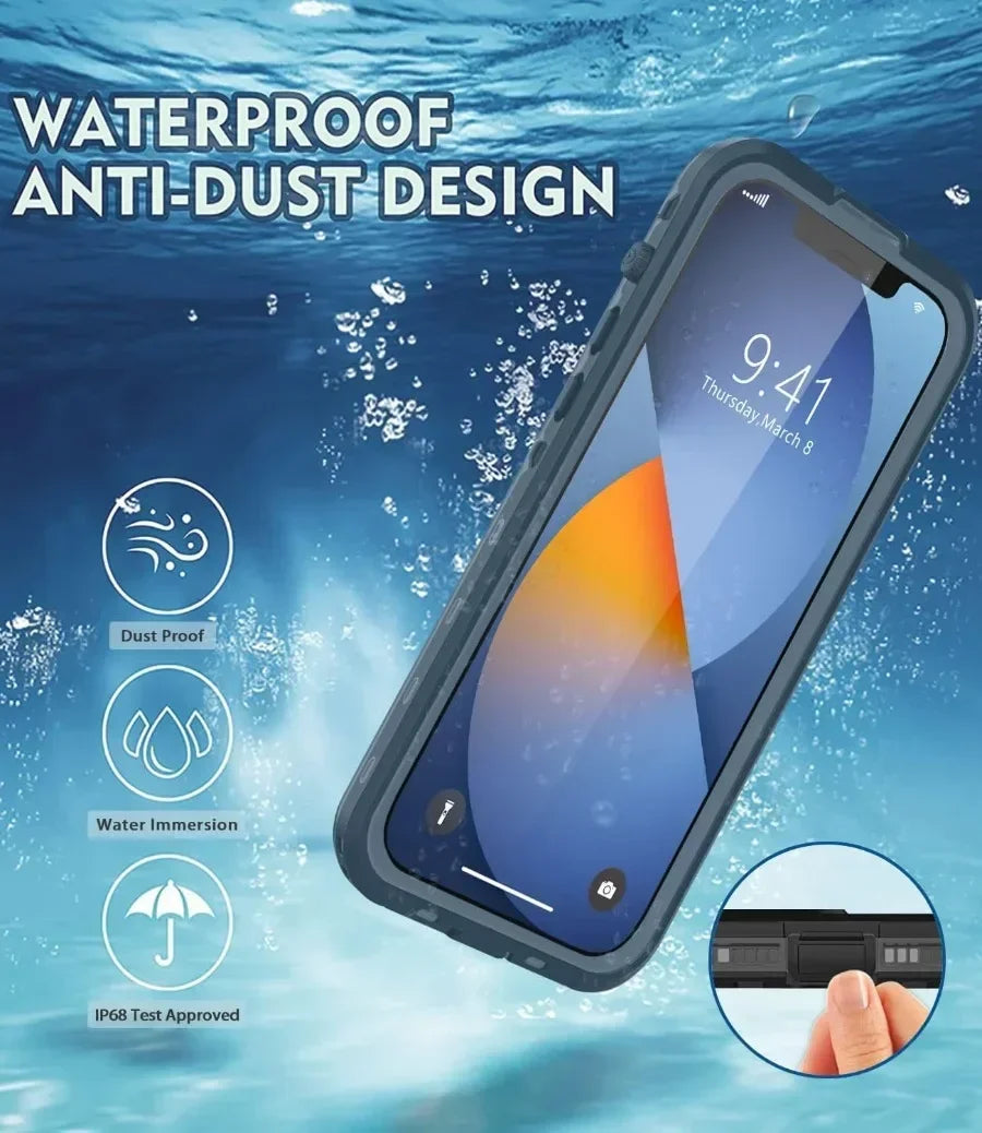 Full Sealed Clear IP68 Waterproof Case For iPhone 16 15 14 Plus 13 12 11 Pro Max Mini XS XR X Shockproof Cover Screen Protector by Smarsty