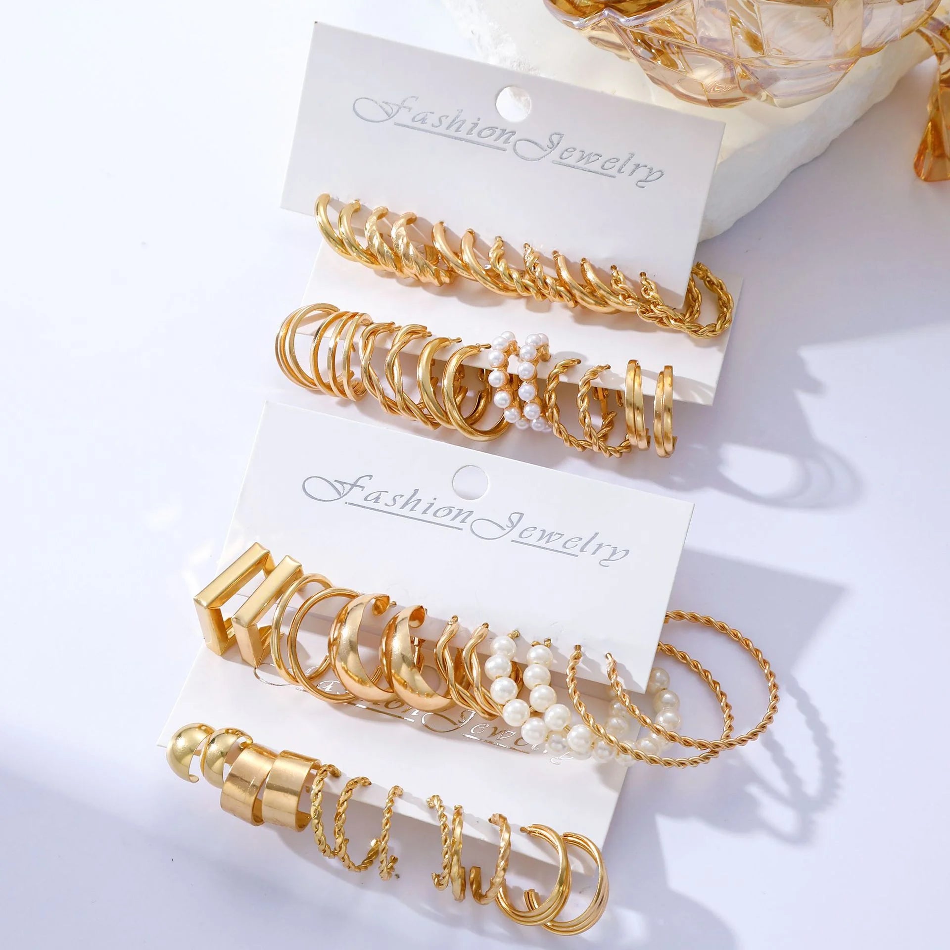 Boho Gold Circle Hoop Earrings Set with Vintage Pearl Design - Smarsty