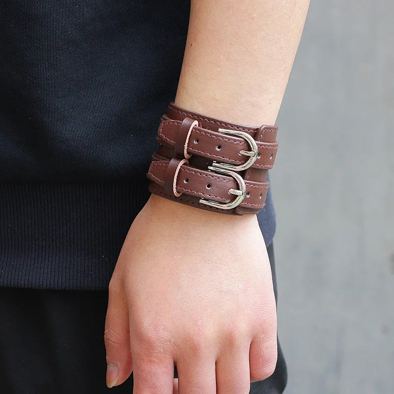 Men's Genuine Leather Bracelet Adjustable Vintage Punk Style - Smarsty