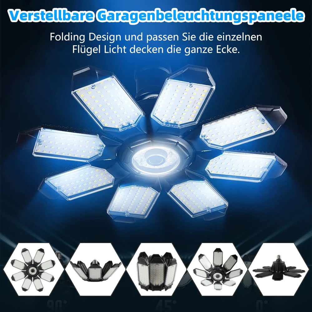 200W Powerful Garage Light LED Foldable LED Bulbs E27 Adjustable Multi Panel Ceiling Lamp For Workshop Warehouse Lighting