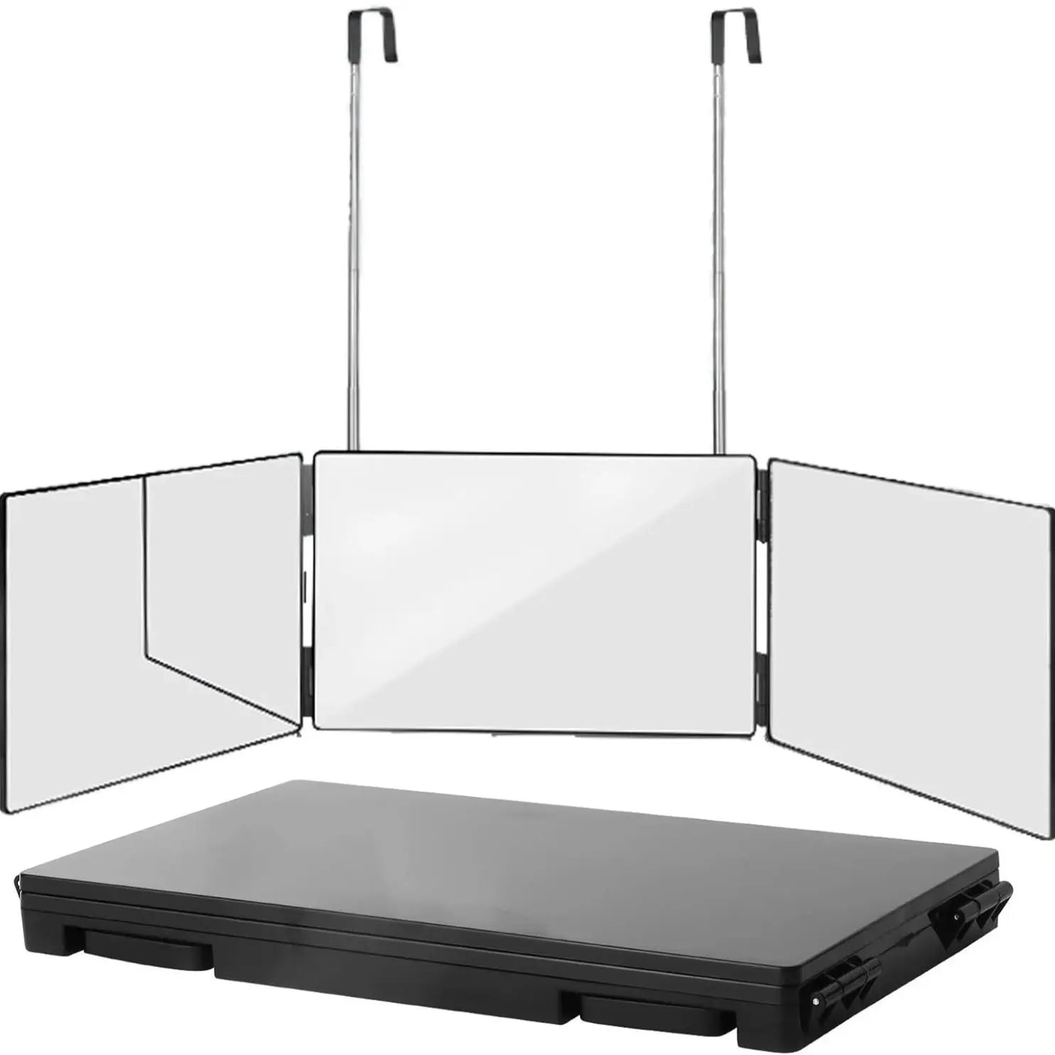 Black Portable 360 Trifold Makeup Mirror with Adjustable Hooks - Smarsty