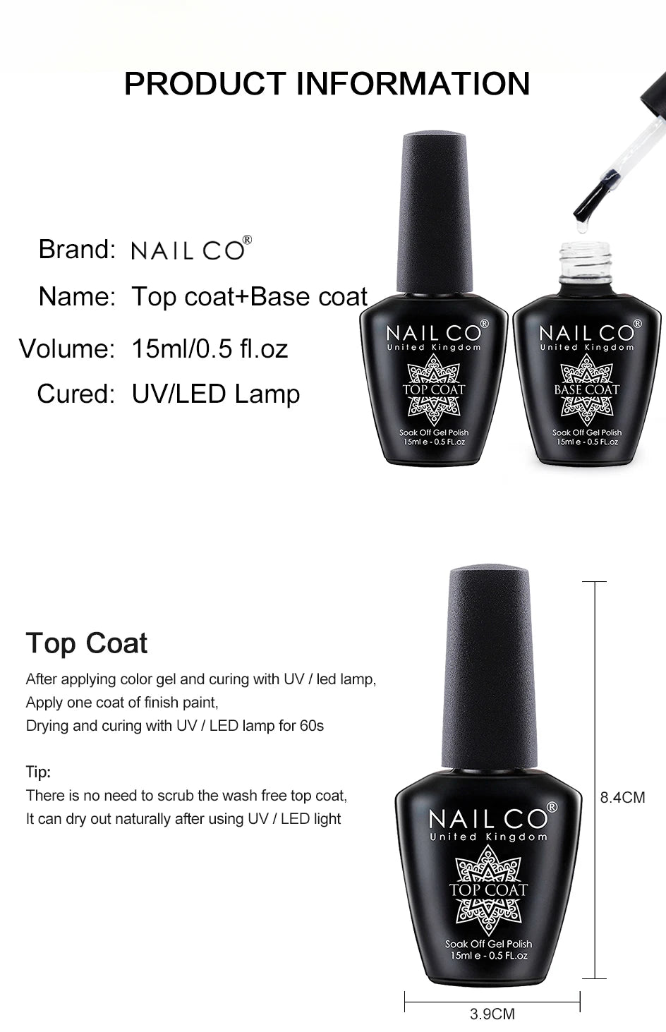 NAILCO 15ml Gel Top Coat and Base Coat for Long-Lasting Shine - Smarsty