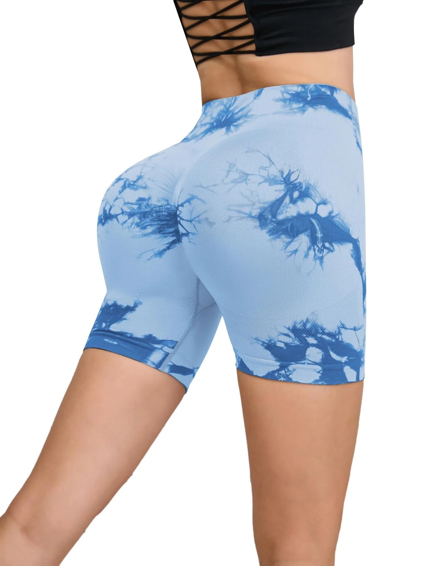 Tie Dyed Seamless Fitness Pants Women's High Waist and Hip Lifting Sports Tight Shorts Running Sexy Peach Fitness Yoga Shorts - Smarsty