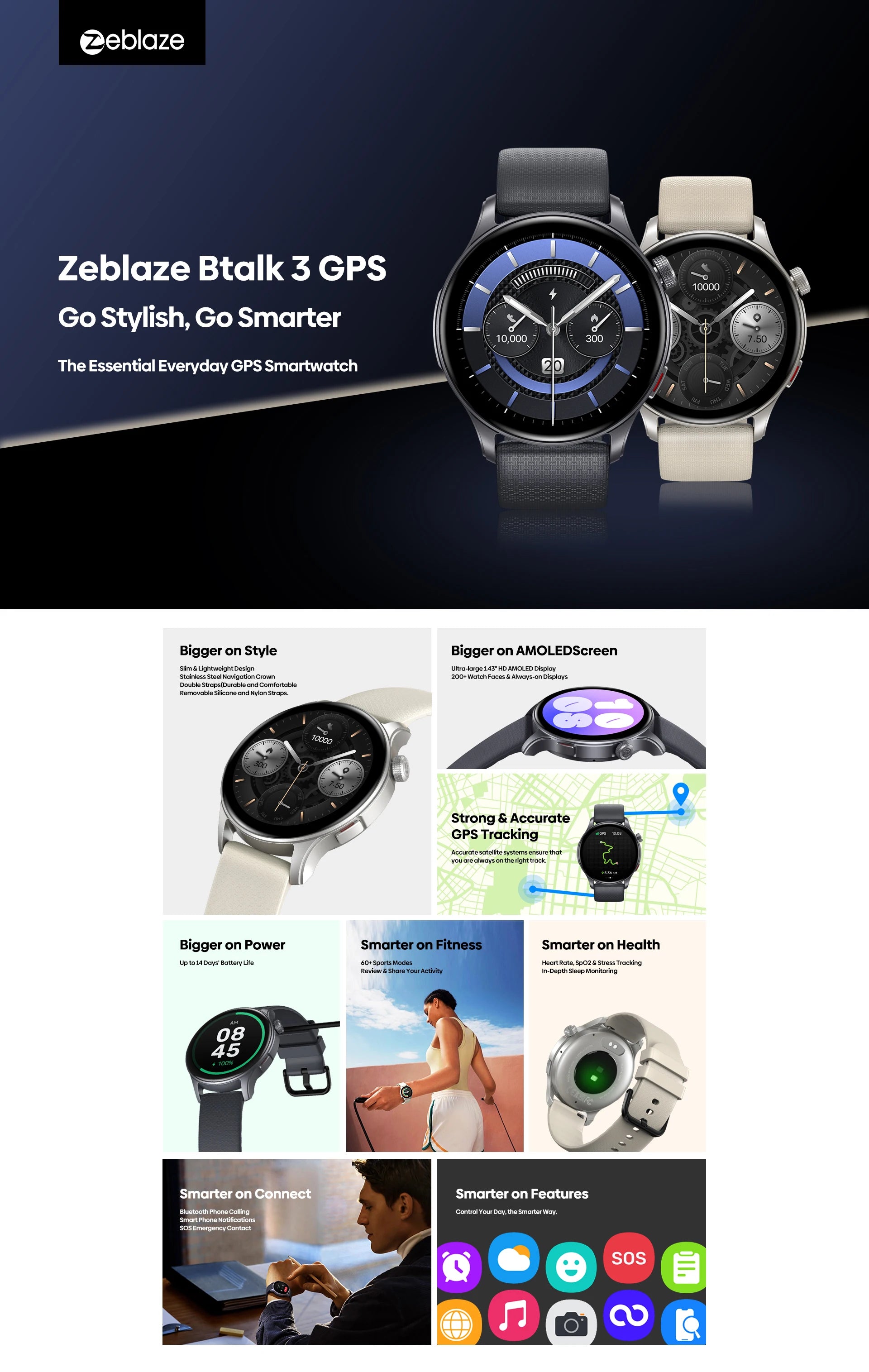 Zeblaze Btalk 3 GPS Smartwatch with AMOLED Screen - Smarsty