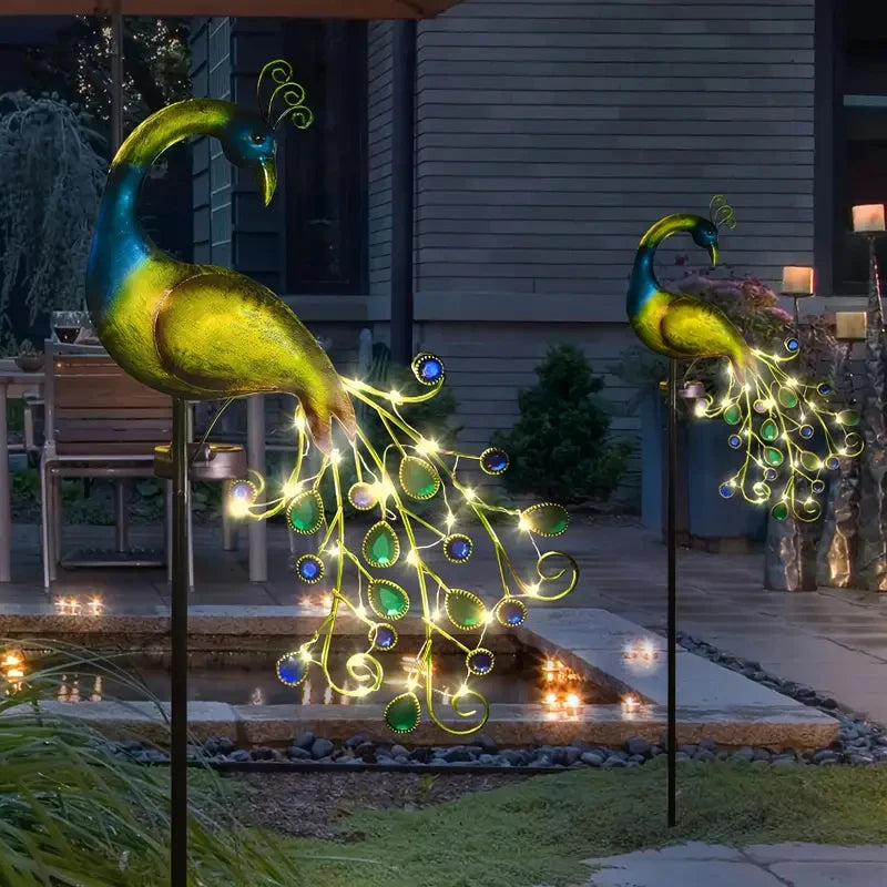 Solar LED Metal Peacock Lawn Decor Sculpture - Smarsty