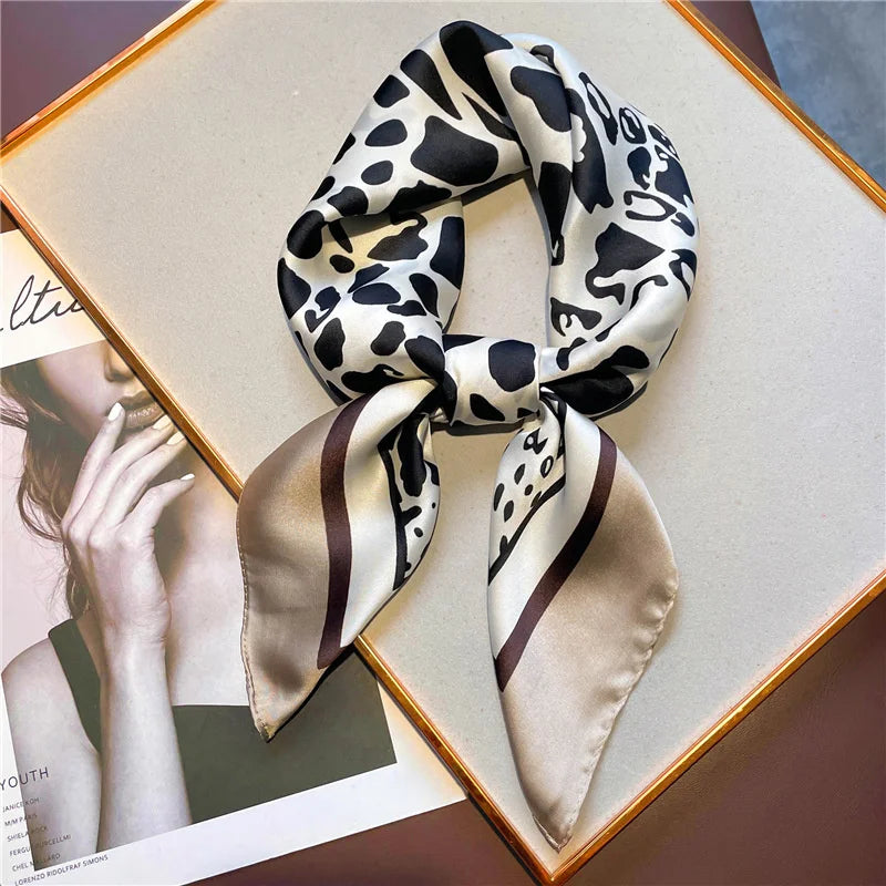 Luxury Leopard Print Silk Scarf for Women Spring Summer - Smarsty