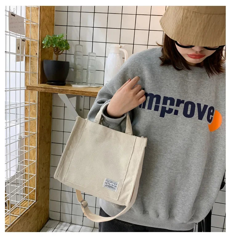Corduroy Women Handbag Large Capacity Shoulder Bag - Smarsty