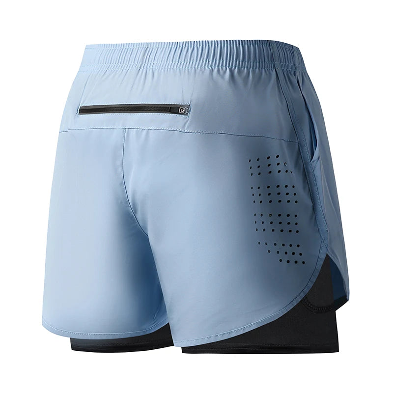 Men's Running Shorts Quick-drying Fitness Black Double Layer Shorts Men New Sport Workout Training Bodybuilding Short Pants - Smarsty