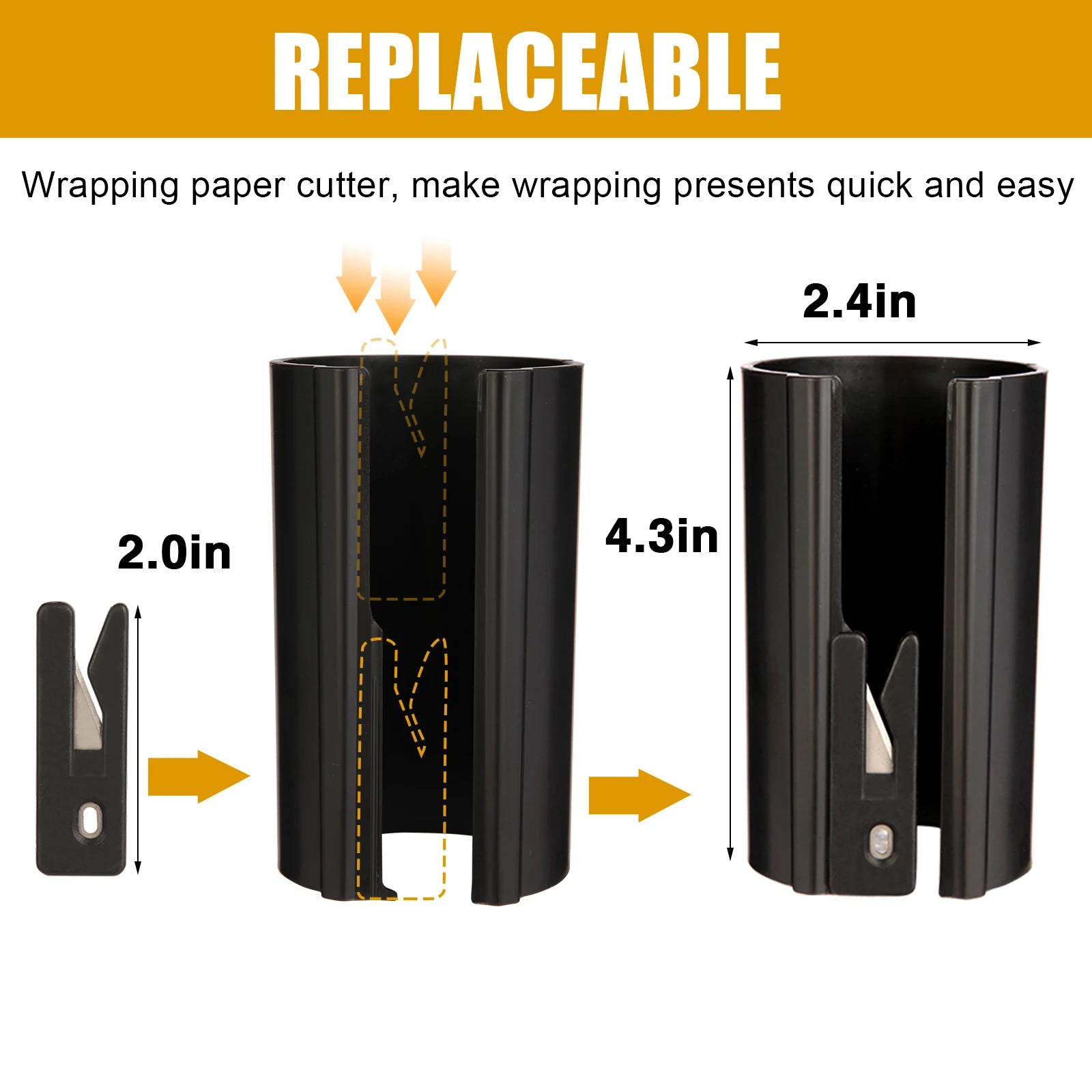 HORN Sliding Wrapping Paper Cutter - Easy-Glide Gift Wrap Trimmer for Christmas & Birthdays, Durable ABS,, Orange/Black - Smarsty