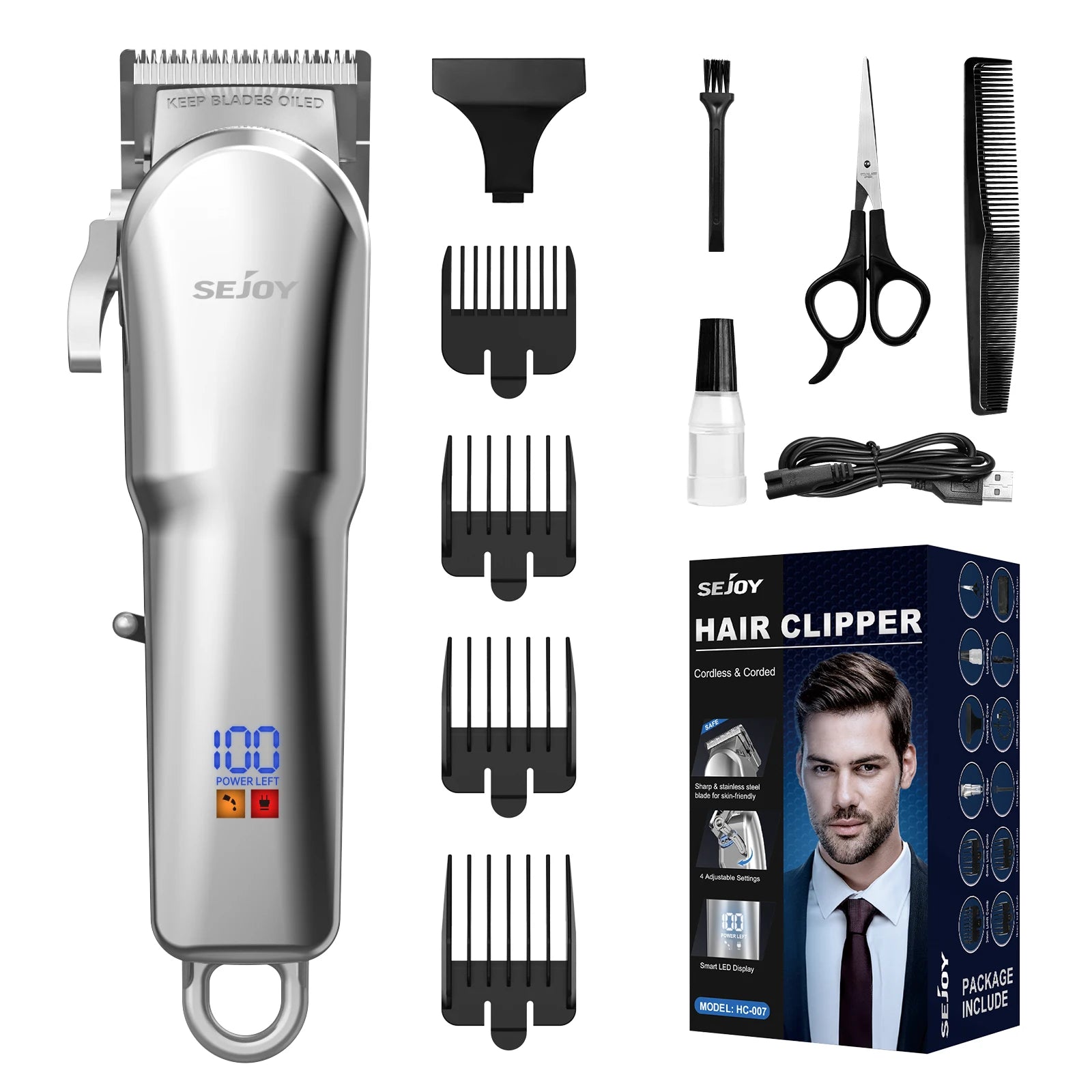 Sejoy Electric Hair Trimmer Cordless Professional Rechargeable Shaver Hair Cutting Machine for Men Hair Clipper Barber Shop