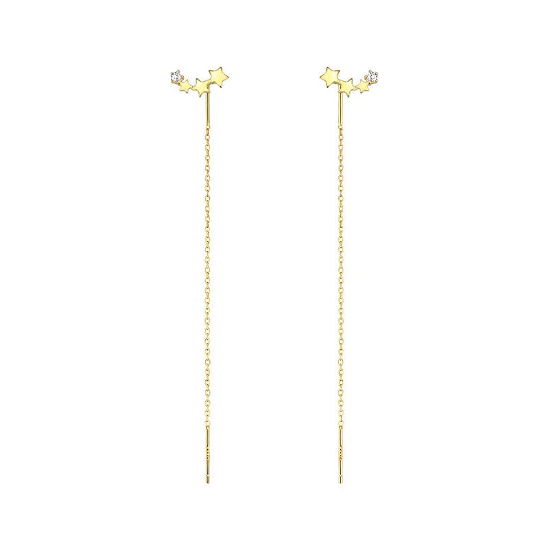 925 Sterling Silver Star Earrings with Tassel Design for Women - Smarsty