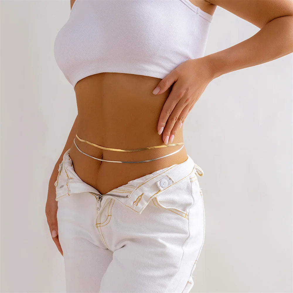 Double Layer Metal Snake Chain Belly Waist Jewelry - Smarsty