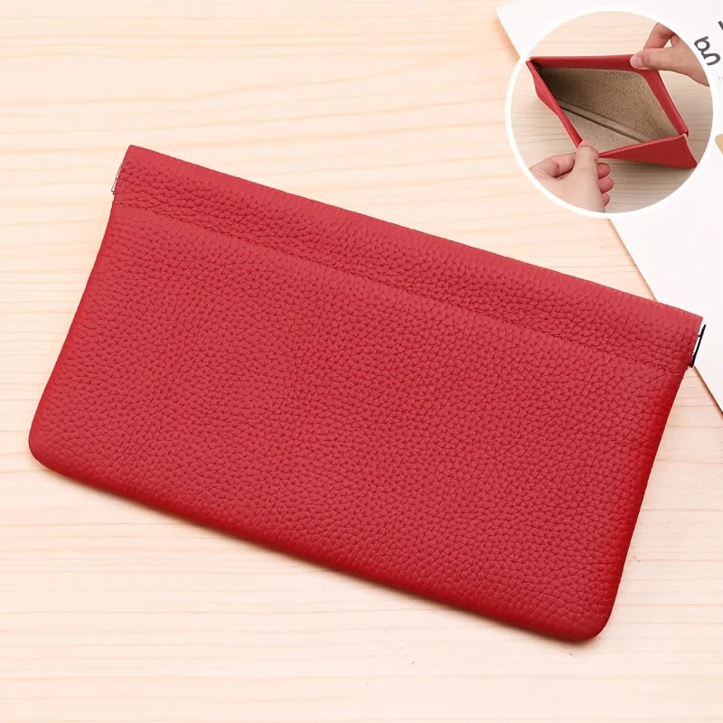 Self-closing first-layer genuine cowhide long wallet passport driver's license document holder data cable cosmetic bag storage