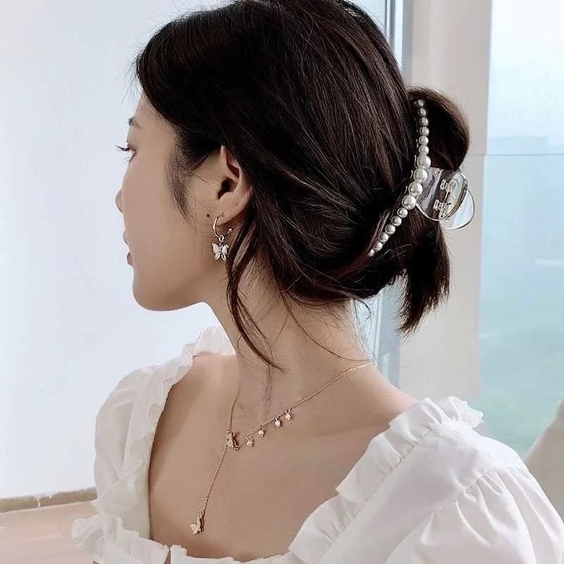 Large Pearl Hair Claw Clip Acrylic Fashion Barrette Stylish - Smarsty