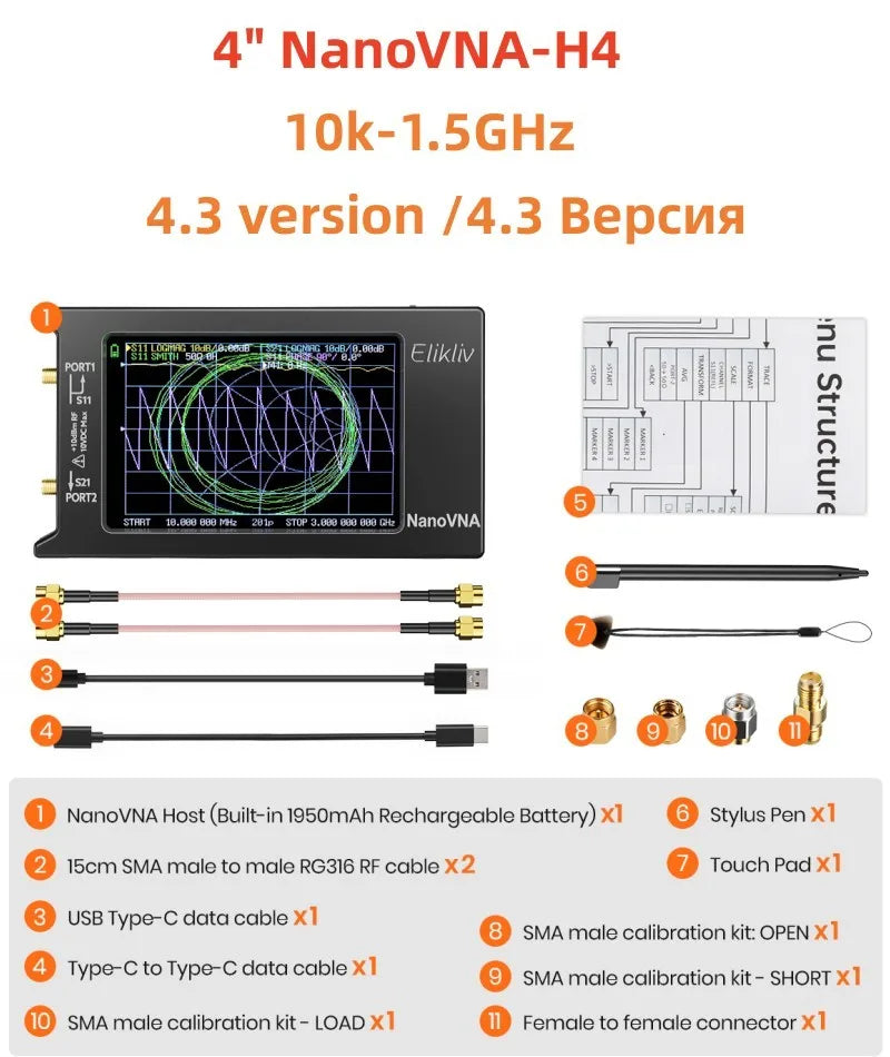 NanoVNA-H Vector Network Analyzer with Spectrum Tuning - Smarsty