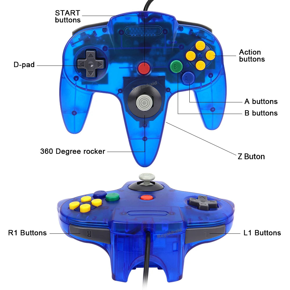 N64 Classic Wired Gamepad Controller With 8 Color Options - Smarsty