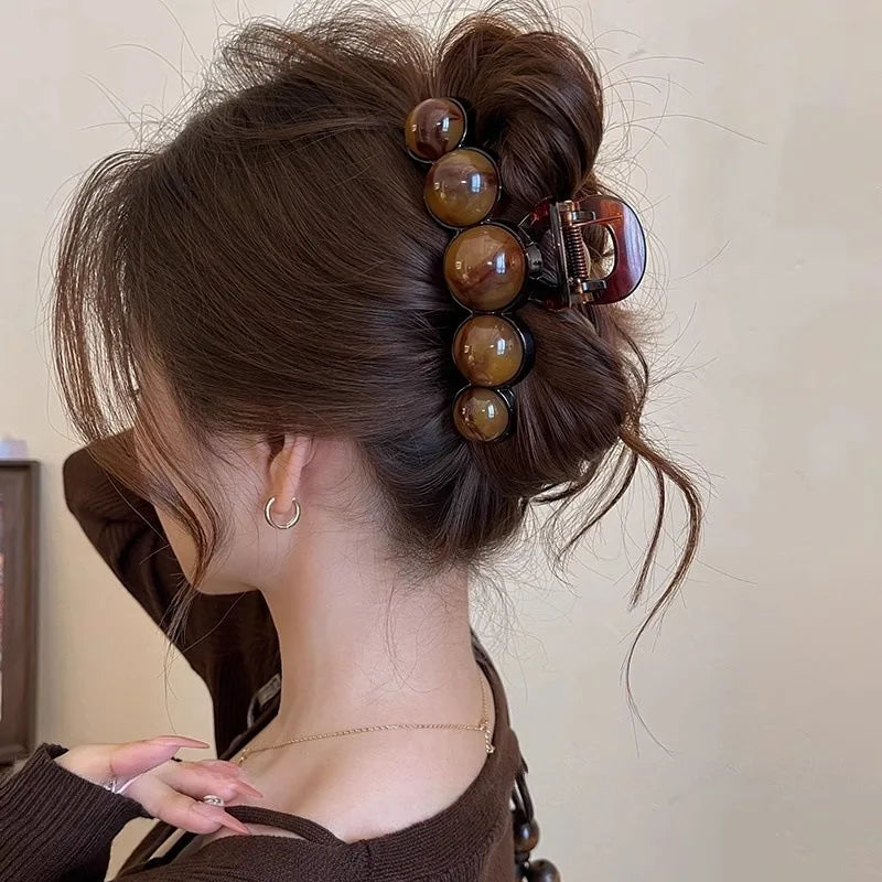 Retro Gradient Beaded Hair Claw 11cm Secure Hold For Women - Smarsty