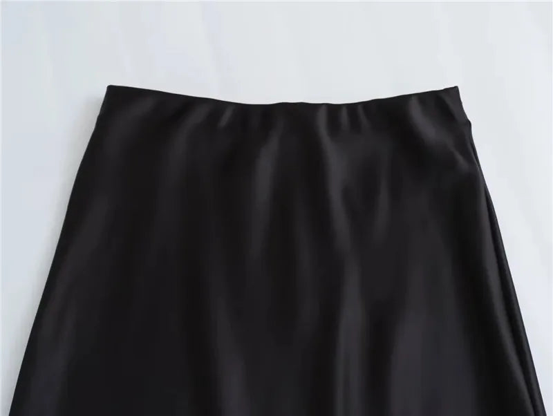 MUJER Woman 2025 Satin Skirt Women High Waist Long Skirts For Women Summer Black Midi Skirt Woman Office Elegant Women's Skirts - Smarsty