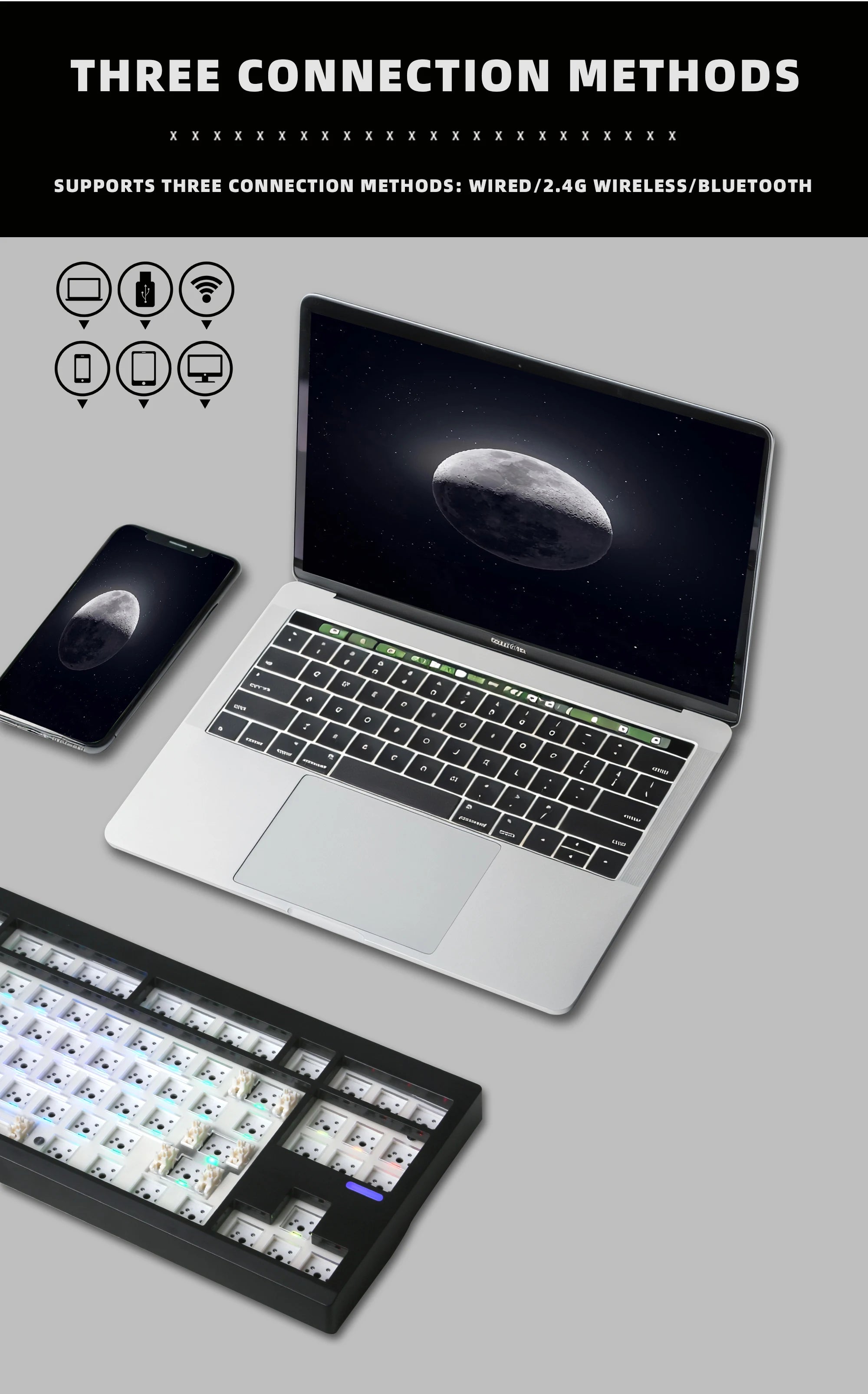 Mechanical Keyboard Kit With 3-Mode Wireless Bluetooth