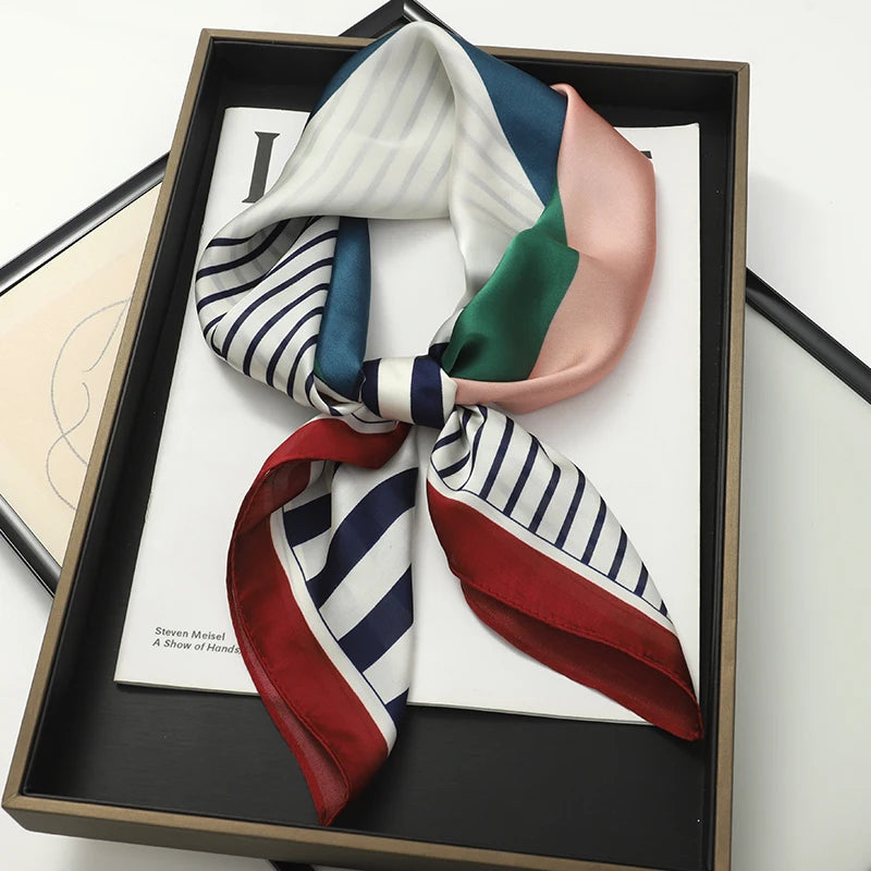 Luxury Silk Skinny Scarf with Cat Print for Women - Smarsty