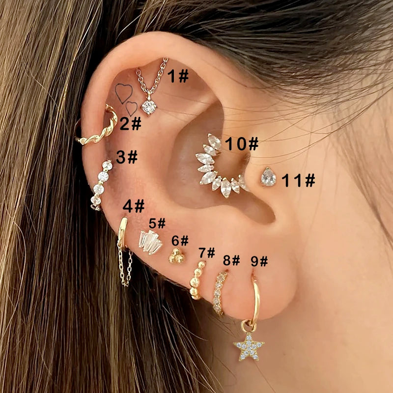 Crystal Waterdrop Tragus Earring Screw Back Stud CZ - Smarsty