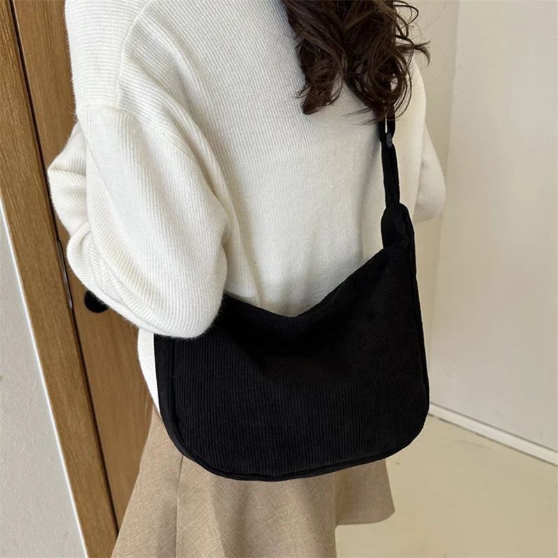 Corduroy Shoulder Bag Minimalist Crossbody For Women - Smarsty