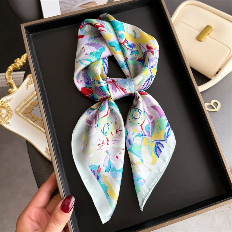 Bohemian Silk Square Scarf for Women Luxury Floral Print - Smarsty