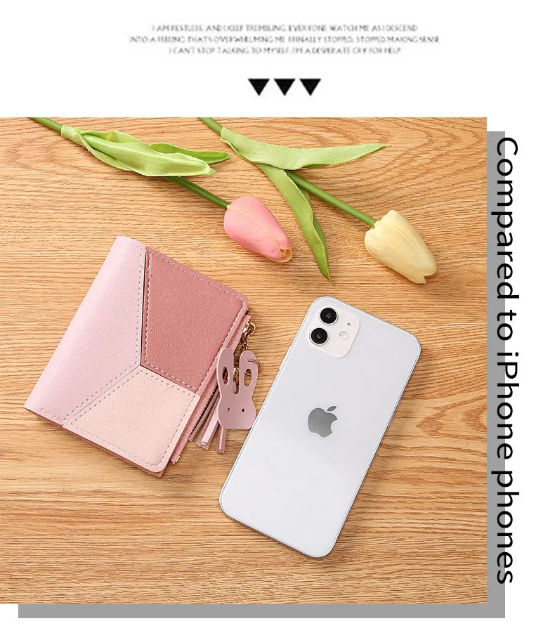 Fashion Women's Wallet Zipper Coin Purse Lady Short Clutch Purse Handbag Patchwork Leather Female Card Holder Wallet Phone Pouch