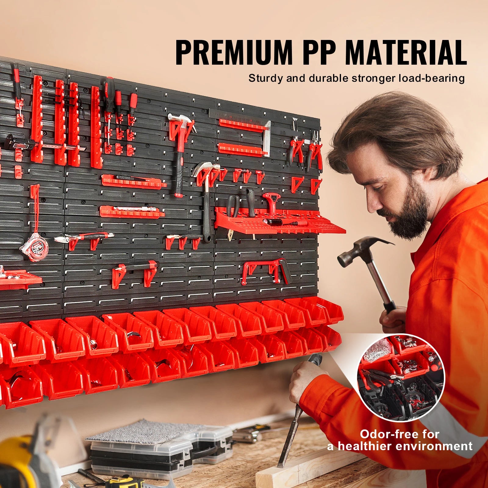 SucceBuy 30Bin Wall Mounted Storage Bins Parts Rack Organizer Garage with Wall Panels Hooks Plastic Shop Tool for Screw Nails