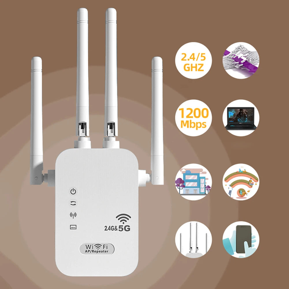 Dual-Band 2.4G 5G WiFi Repeater Signal Booster WiFi Extender 802.11bgn Gigabit Router with WPS EU/US Plug Type WiFi Amplifier - Smarsty