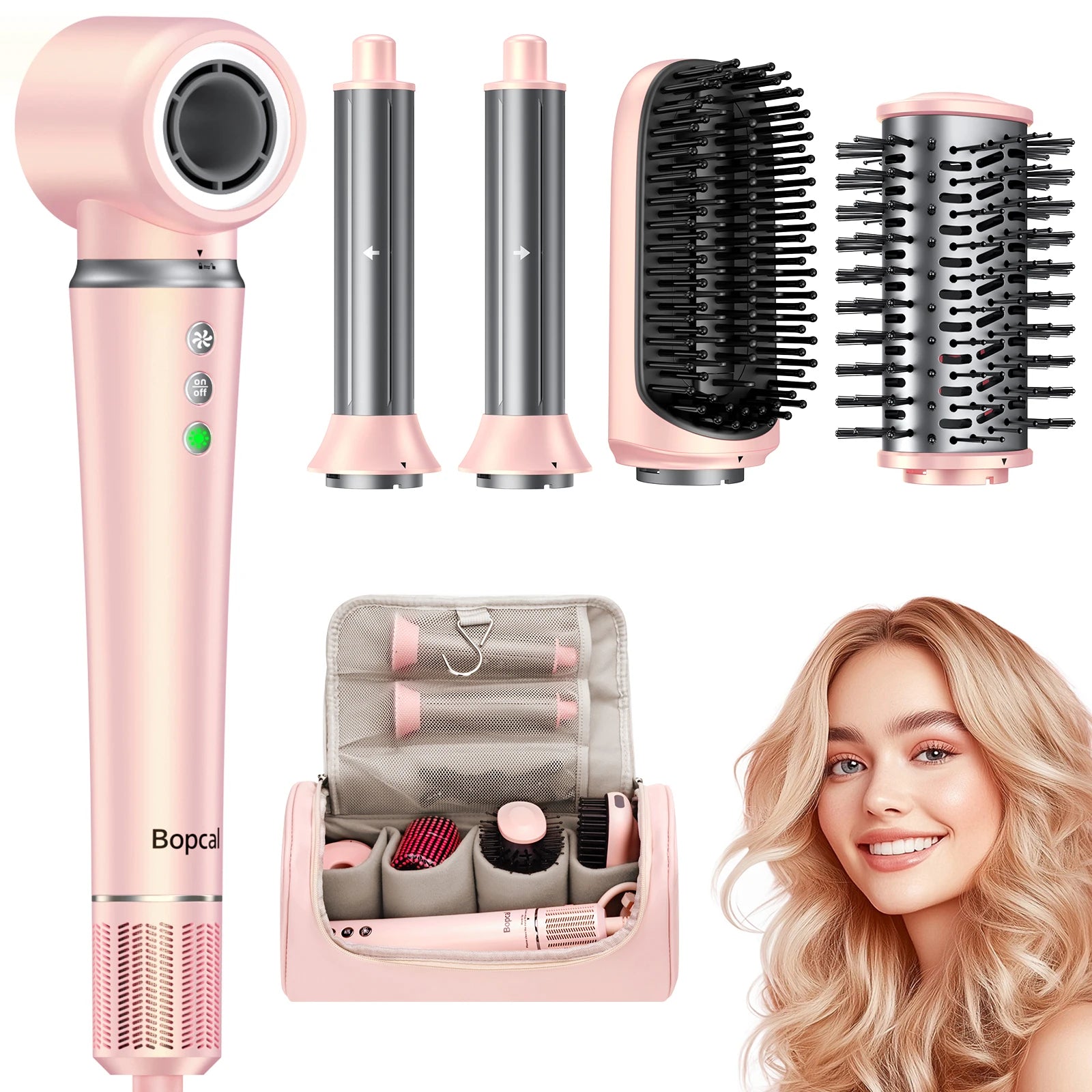 High Speed 5 in 1 Hair Dryer Hot Air Comb Set,Hair Brush Curling Iron Hair Straightener Styling Tool For Blow Dryer Gift Box