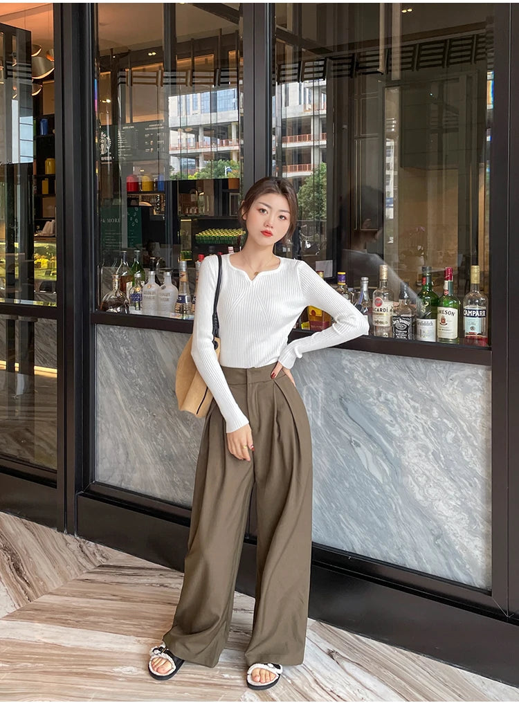 2025 Basic V-neck Chic Autumn Winter Pullover Women Female Knitted Ribbed Sweater Slim Long Sleeve Badycon High Quality Sweater - Smarsty